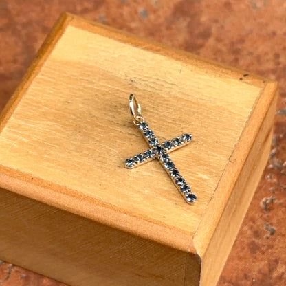 14K Yellow Gold .50 CT Blue Sapphire Cross Pendant