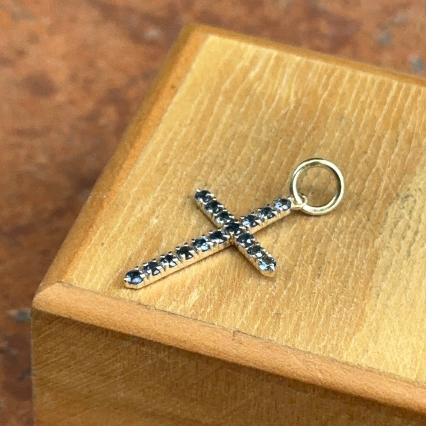 14K Yellow Gold .50 CT Blue Sapphire Cross Pendant