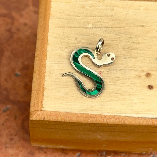 14KT Yellow Gold Malachite Slinking Snake Pendant Charm