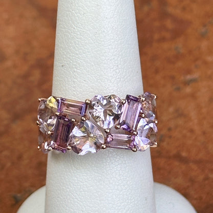 Estate 14KT Rose Gold Heart + Baguette Pink & Purple Amethyst Ring
