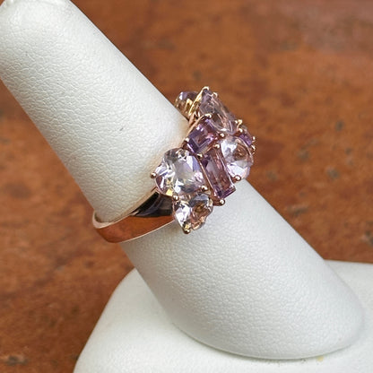 Estate 14KT Rose Gold Heart + Baguette Pink & Purple Amethyst Ring