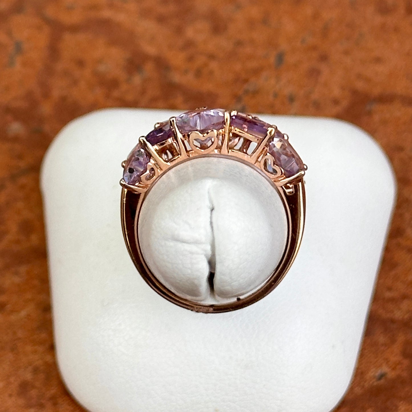 Estate 14KT Rose Gold Heart + Baguette Pink & Purple Amethyst Ring