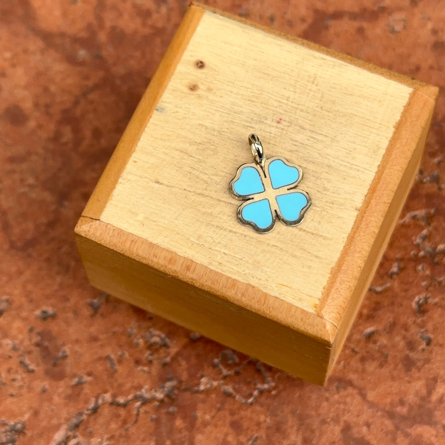 14KT Yellow Gold Turquoise 4 Leaf Clover Pendant Charm