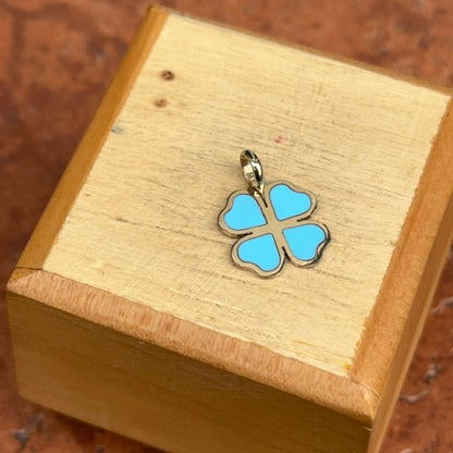 14KT Yellow Gold Turquoise 4 Leaf Clover Pendant Charm