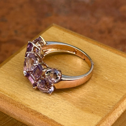 Estate 14KT Rose Gold Heart + Baguette Pink & Purple Amethyst Ring