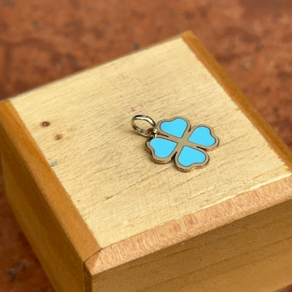 14KT Yellow Gold Turquoise 4 Leaf Clover Pendant Charm