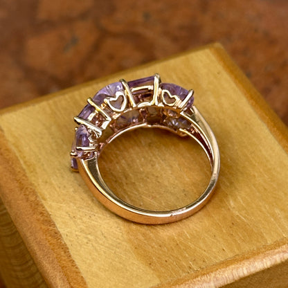 Estate 14KT Rose Gold Heart + Baguette Pink & Purple Amethyst Ring