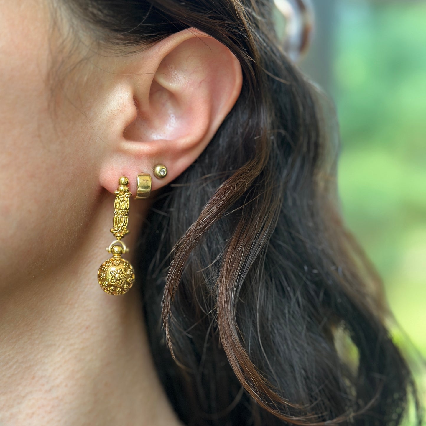 Estate 18KT Yellow Gold Filigree Ornate Dangle Earrings