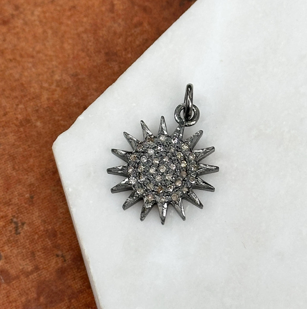 Sterling Silver Pave Diamond Sun Pendant