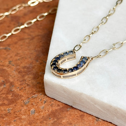14KT Yellow Gold Ombre Blue Sapphire Horseshoe Necklace