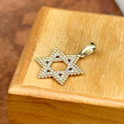 14KT Yellow Round Pave Diamond Beaded Star of David Pendant Charm