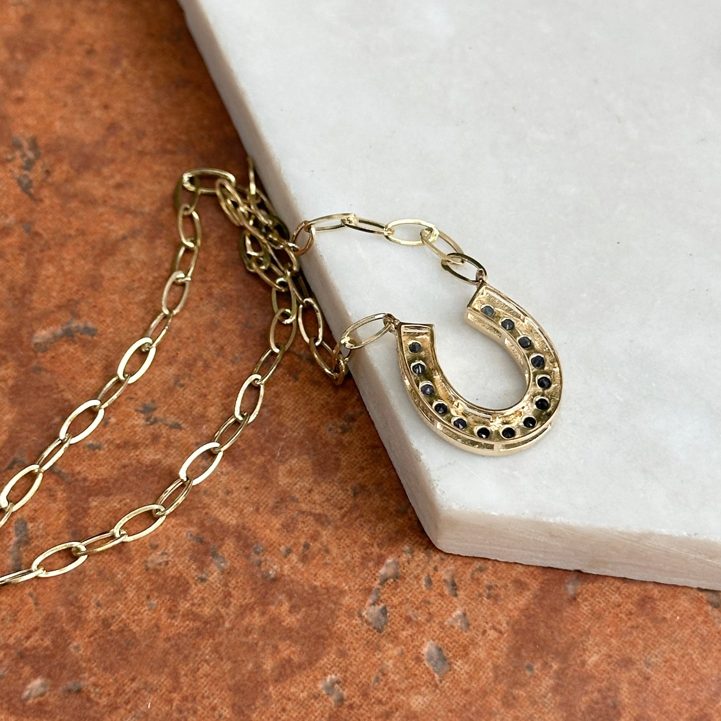 14KT Yellow Gold Ombre Blue Sapphire Horseshoe Necklace