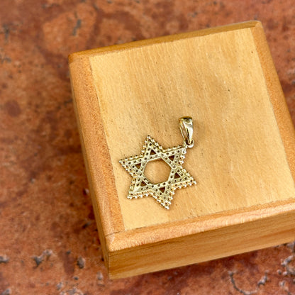 14KT Yellow Round Pave Diamond Beaded Star of David Pendant Charm