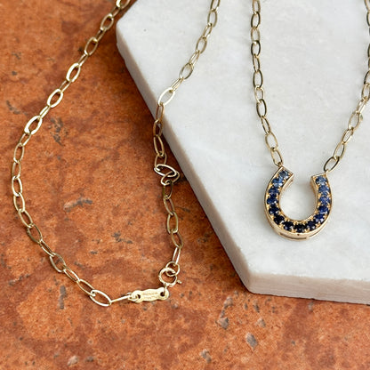 14KT Yellow Gold Ombre Blue Sapphire Horseshoe Necklace