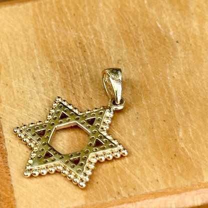 14KT Yellow Round Pave Diamond Beaded Star of David Pendant Charm