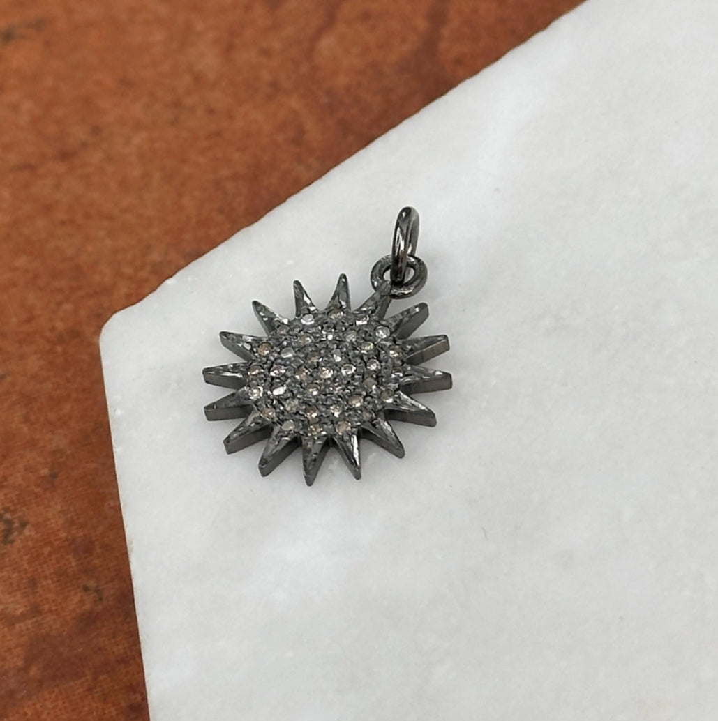 Sterling Silver Pave Diamond Sun Pendant