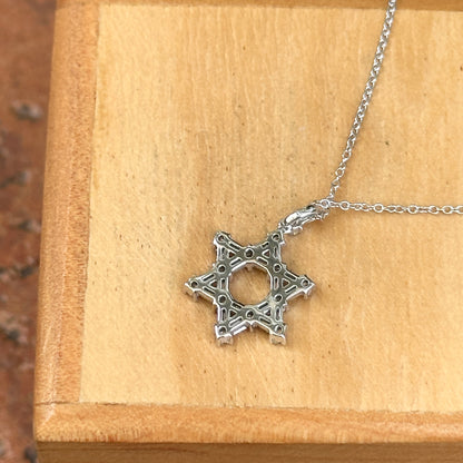 14KT White Gold Baguette and Round Diamond Prong Set Star Of David Necklace 16in
