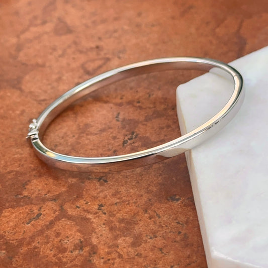 14KT White Gold Flat 4mm Hinged Bangle Bracelet