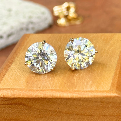18KT Yellow Gold Round 10 Carat Lab Grown Diamonds 3-Prong Stud Earrings + Paddle Backs