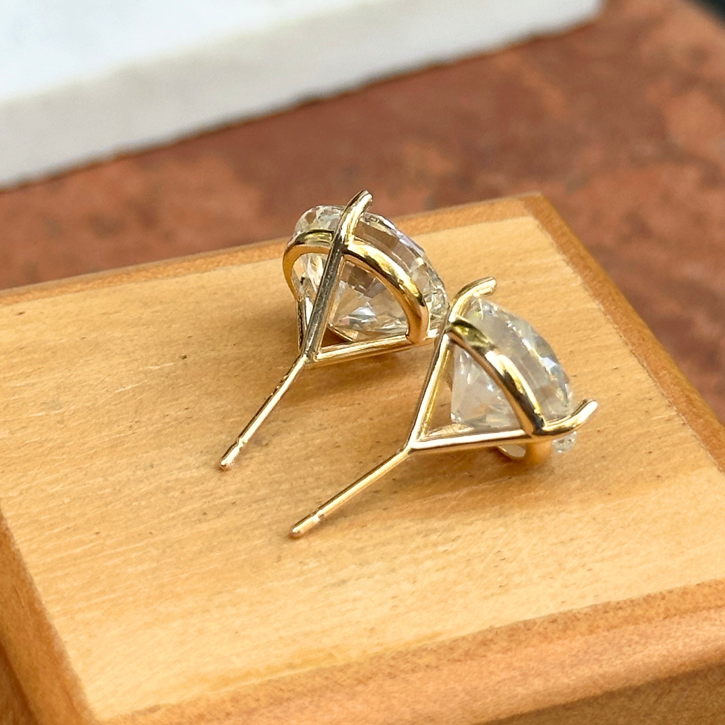 18KT Yellow Gold Round 10 Carat Lab Grown Diamonds 3-Prong Stud Earrings + Paddle Backs