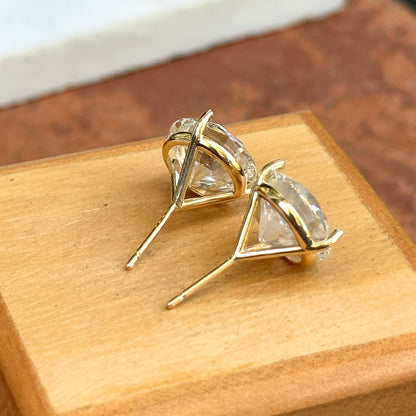 18KT Yellow Gold Round 10 Carat Lab Grown Diamonds 3-Prong Stud Earrings + Paddle Backs