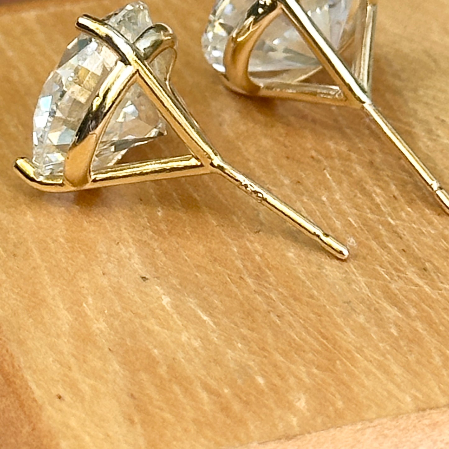 18KT Yellow Gold Round 10 Carat Lab Grown Diamonds 3-Prong Stud Earrings + Paddle Backs