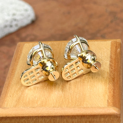 18KT Yellow Gold Round 10 Carat Lab Grown Diamonds 3-Prong Stud Earrings + Paddle Backs