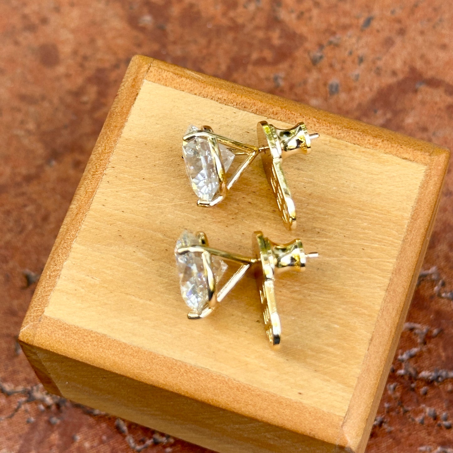 18KT Yellow Gold Round 10 Carat Lab Grown Diamonds 3-Prong Stud Earrings + Paddle Backs