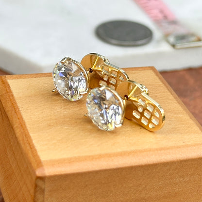 18KT Yellow Gold Round 10 Carat Lab Grown Diamonds 3-Prong Stud Earrings + Paddle Backs