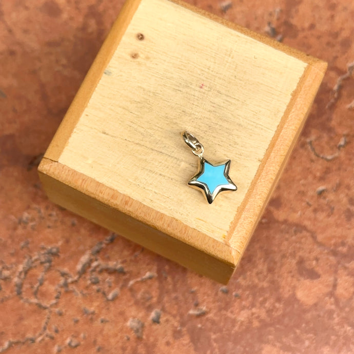 14KT Yellow Gold Turquoise Puffed Star Pendant Charm