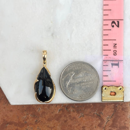 Estate 14KT Yellow Gold Detailed Black Onyx Teardrop Pendant Slide