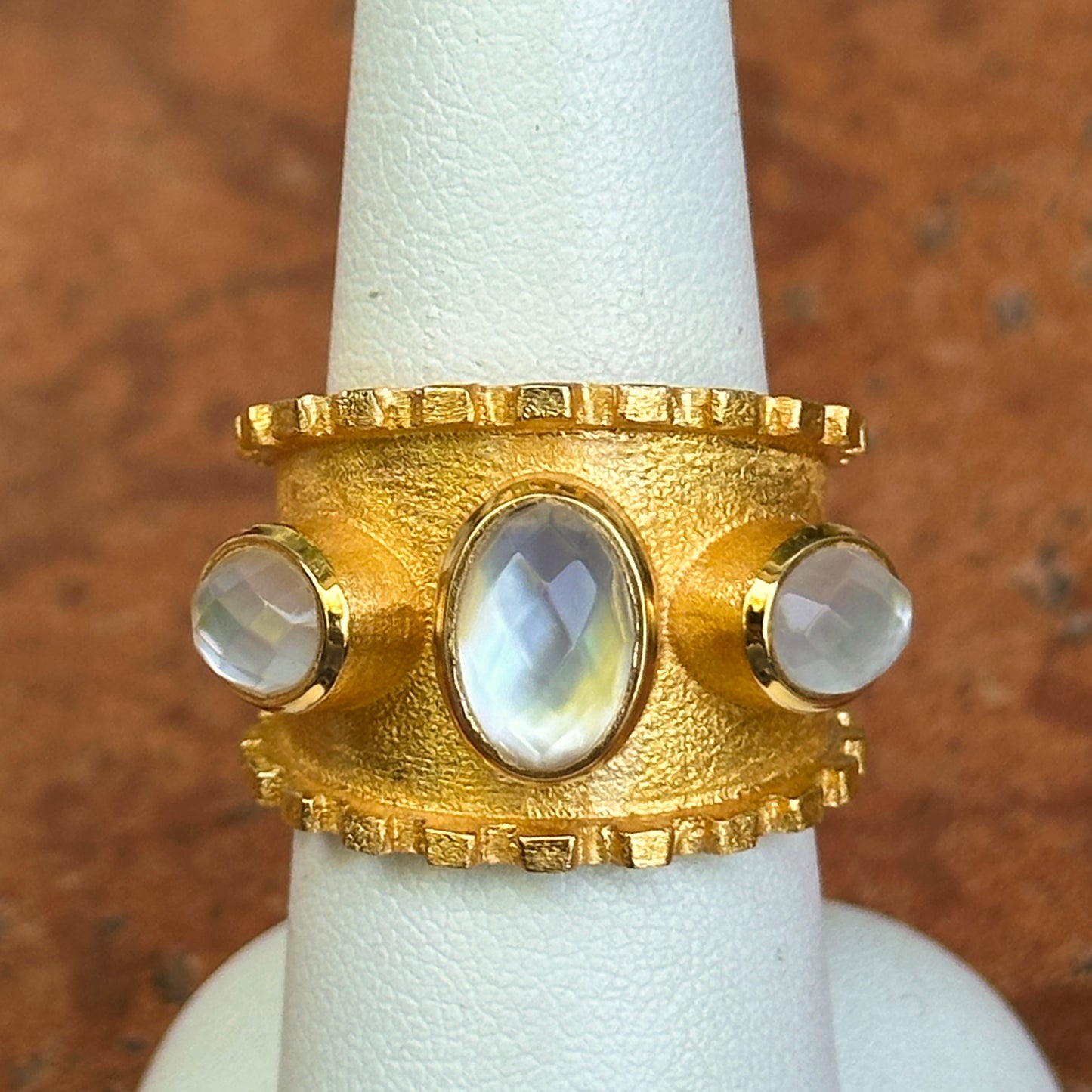 Yellow Gold-Plated Oval Mother of Pearl Byzantine Ring