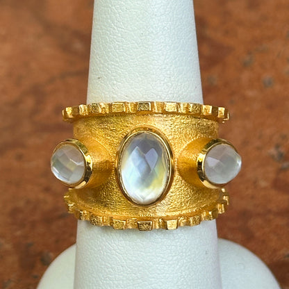 Yellow Gold-Plated Oval Mother of Pearl Byzantine Ring