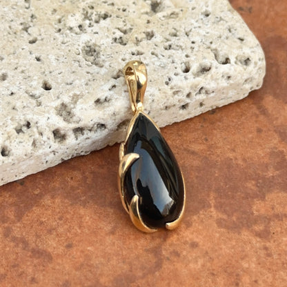 Estate 14KT Yellow Gold Detailed Black Onyx Teardrop Pendant Slide