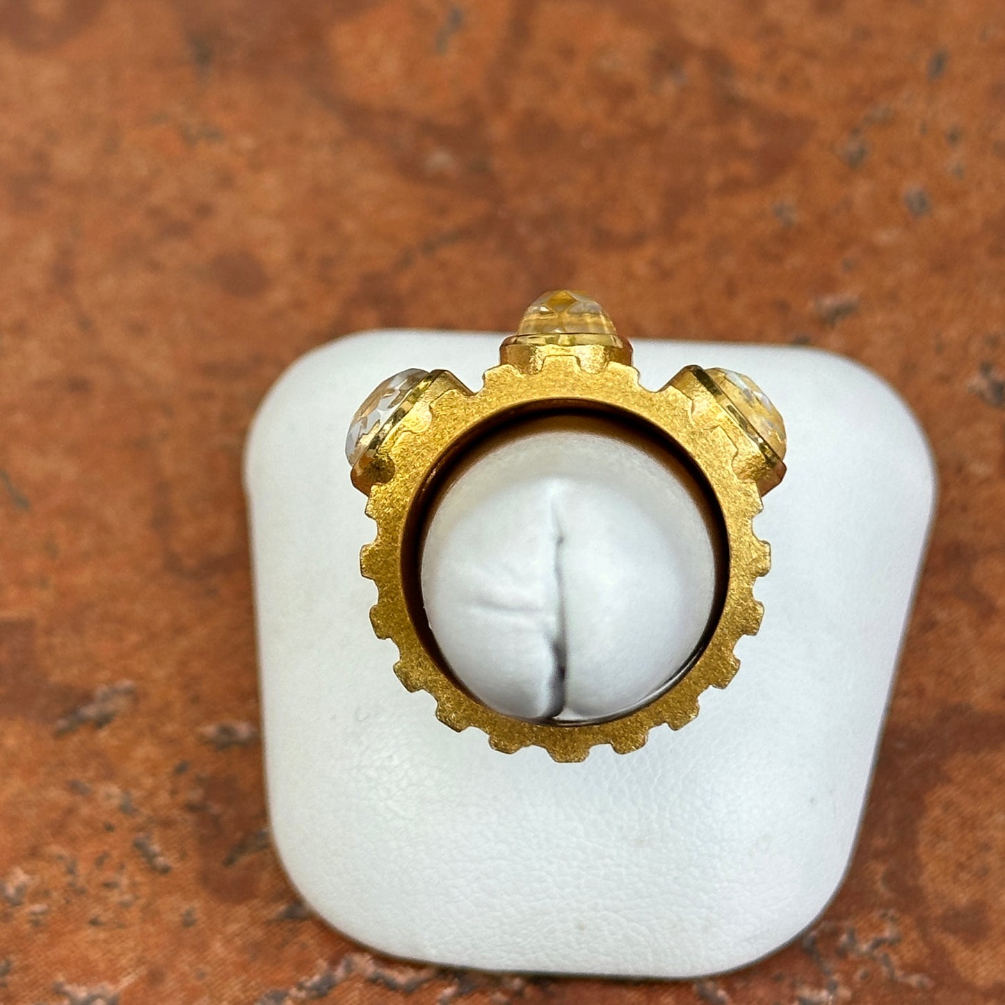 Yellow Gold-Plated Oval Mother of Pearl Byzantine Ring
