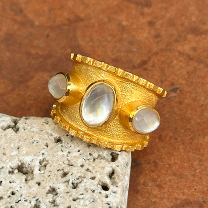 Yellow Gold-Plated Oval Mother of Pearl Byzantine Ring