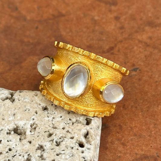 Yellow Gold-Plated Oval Mother of Pearl Byzantine Ring