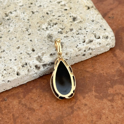 Estate 14KT Yellow Gold Detailed Black Onyx Teardrop Pendant Slide