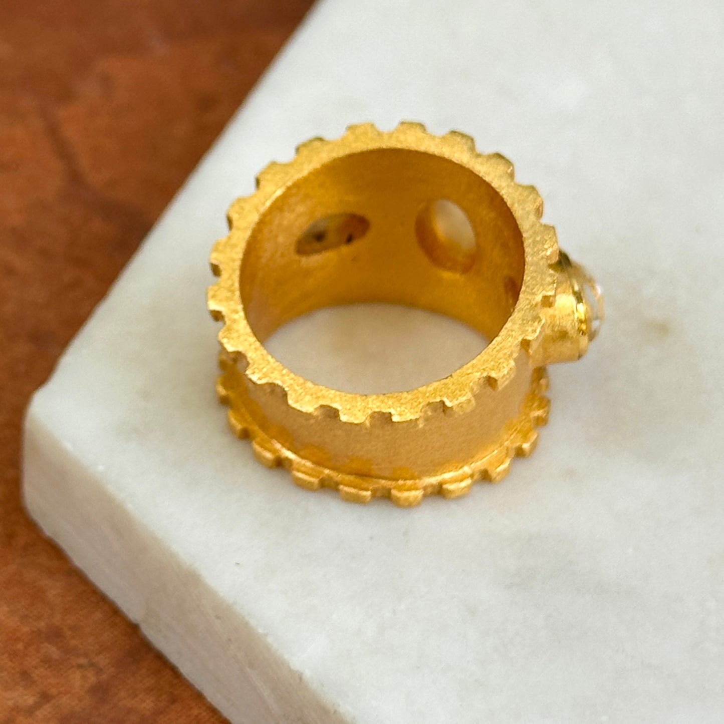 Yellow Gold-Plated Oval Mother of Pearl Byzantine Ring