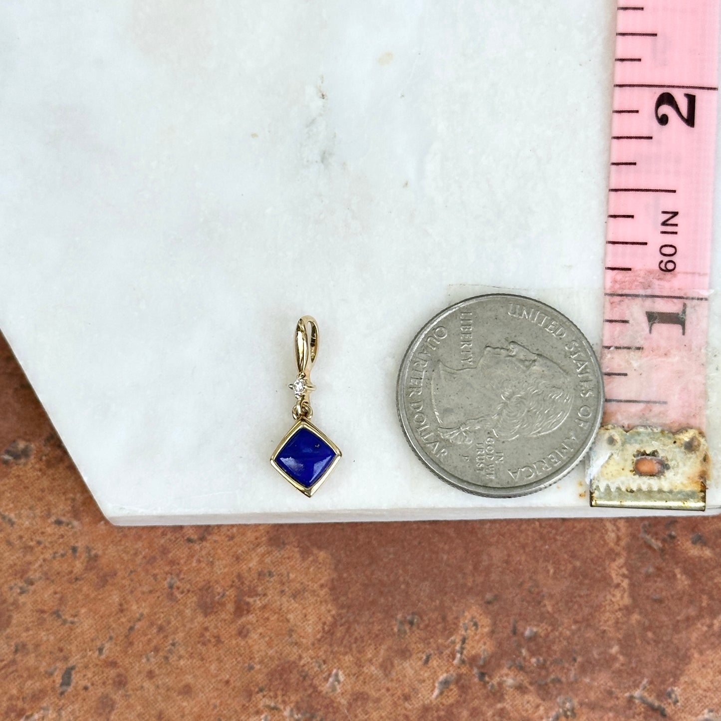 14KT Yellow Gold Kabana Lapis Lazuli + Round Diamond Pendant