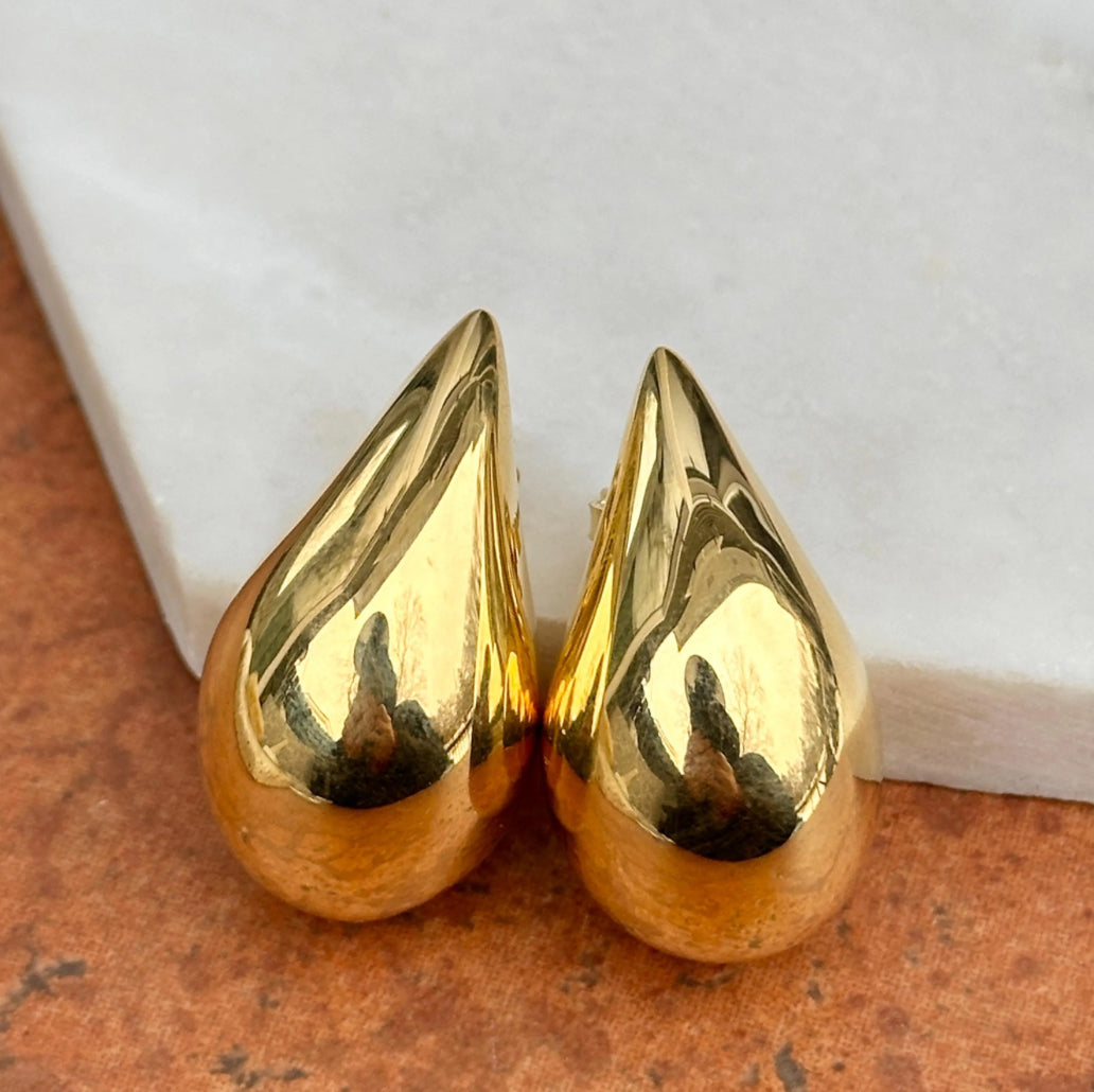 18KT Yellow Gold Chunky Teardrop Post Earrings