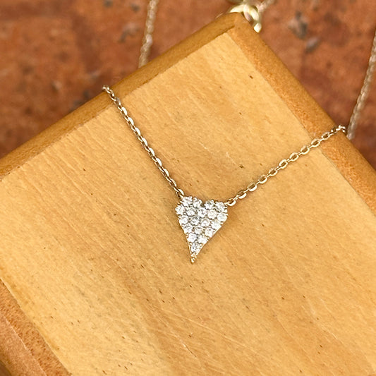 Estate 10KT Yellow Gold Pave Diamond Heart Pendant Chain Necklace