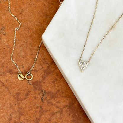 Estate 10KT Yellow Gold Pave Diamond Heart Pendant Chain Necklace