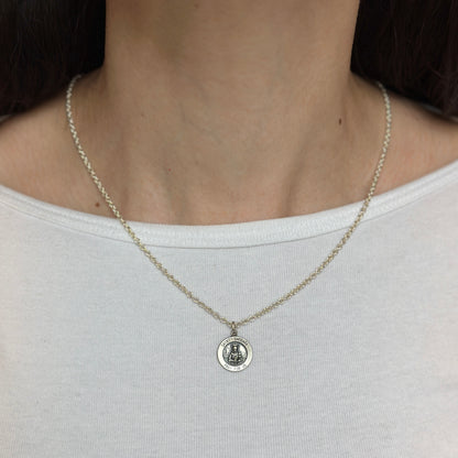 Sterling Silver St Barbara Round Medal Pendant 15mm