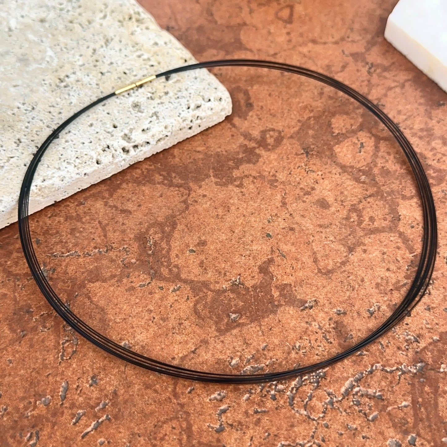 14KT Yellow Gold 7-Strand Blackened Steel Wire Collar Necklace