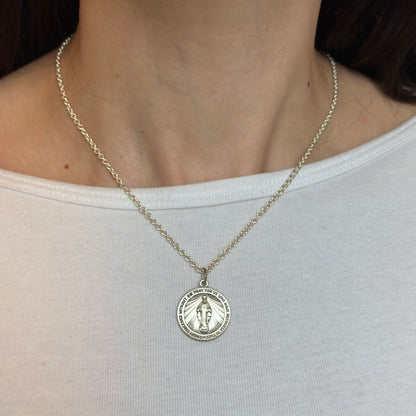 Sterling Silver Matte Miraculous Medal Round Pendant 22mm
