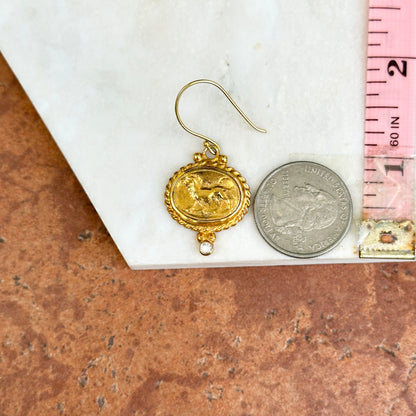 Estate Yellow Gold Plated Oval Horse Heavy Cubic Zirconia Dangle Earrings