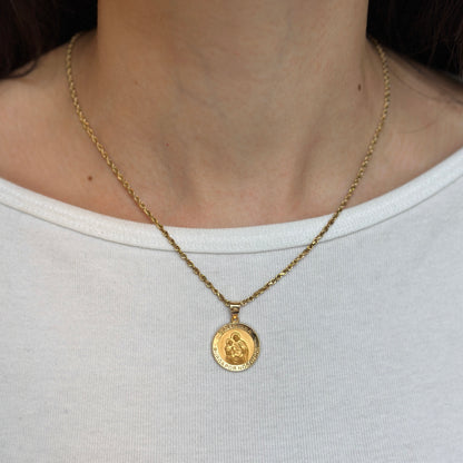 14KT Yellow Gold Spanish Santa Ana Round Medal Pendant 19mm
