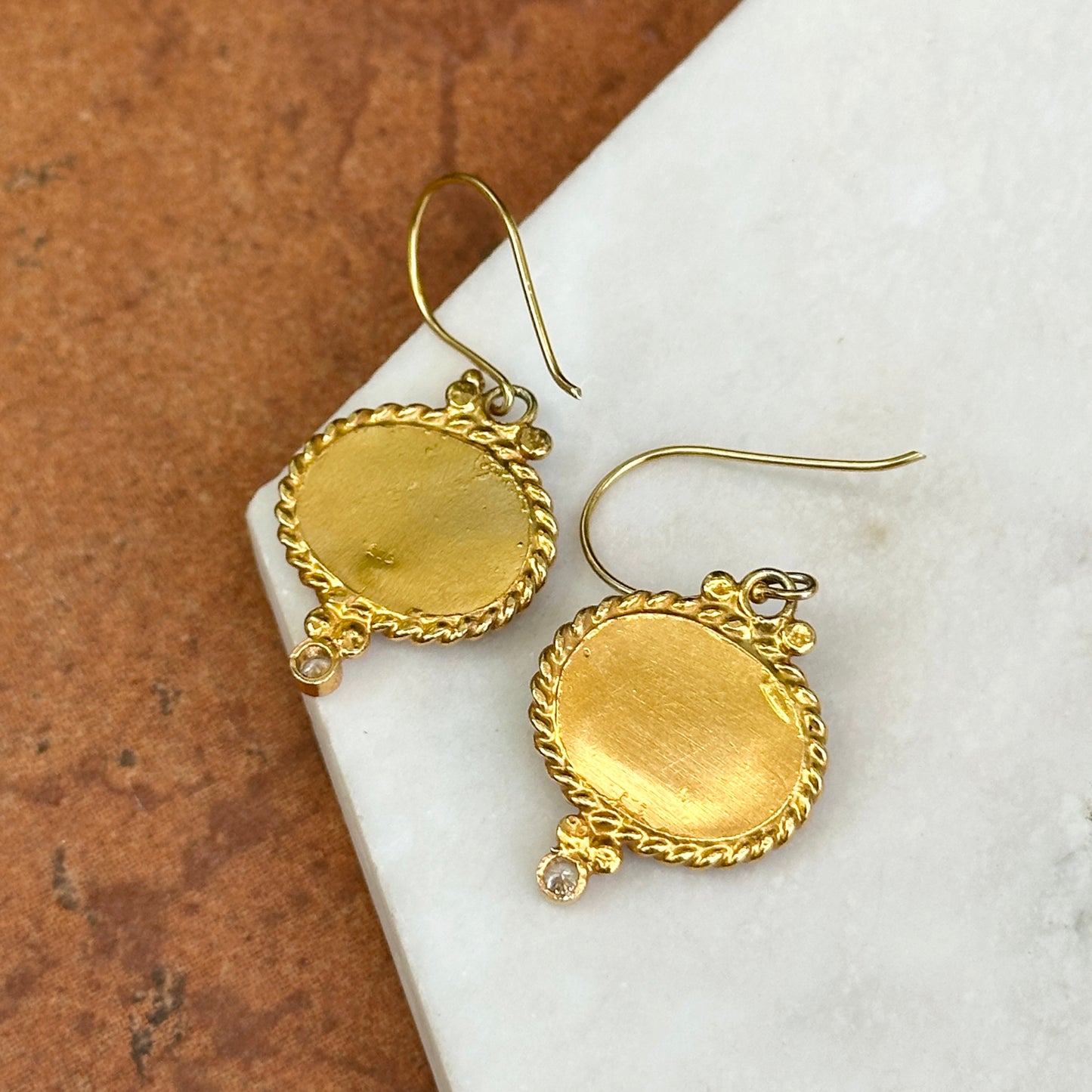 Estate Yellow Gold Plated Oval Horse Heavy Cubic Zirconia Dangle Earrings