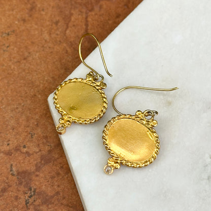 Estate Yellow Gold Plated Oval Horse Heavy Cubic Zirconia Dangle Earrings